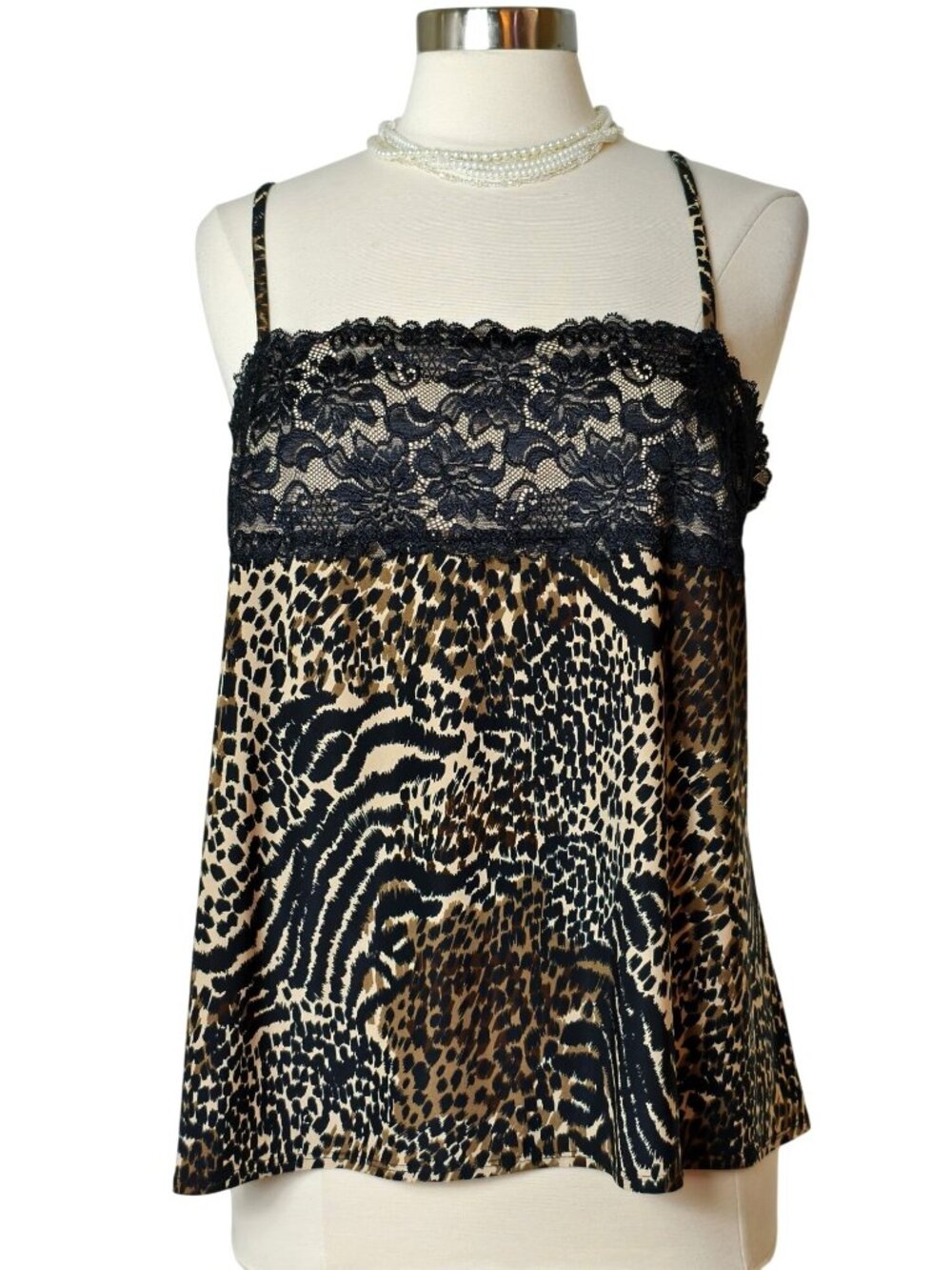 George Womens XL Camisole Animal Print Lace Trim Tank Top Adjustable Sleeperwear
